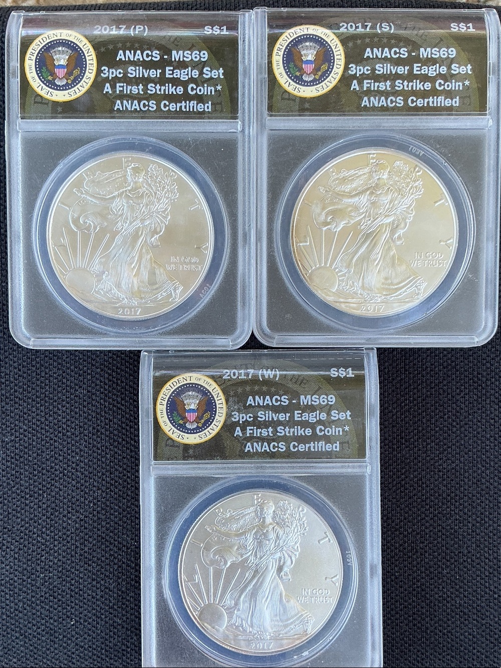 Anac Silver American Eagle Trio in Clear Holders